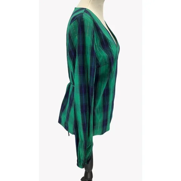 NWT Southern Tide Womens Green & Navy Plaid Wrap Long Sleeve Top XL - Picture 5 of 9